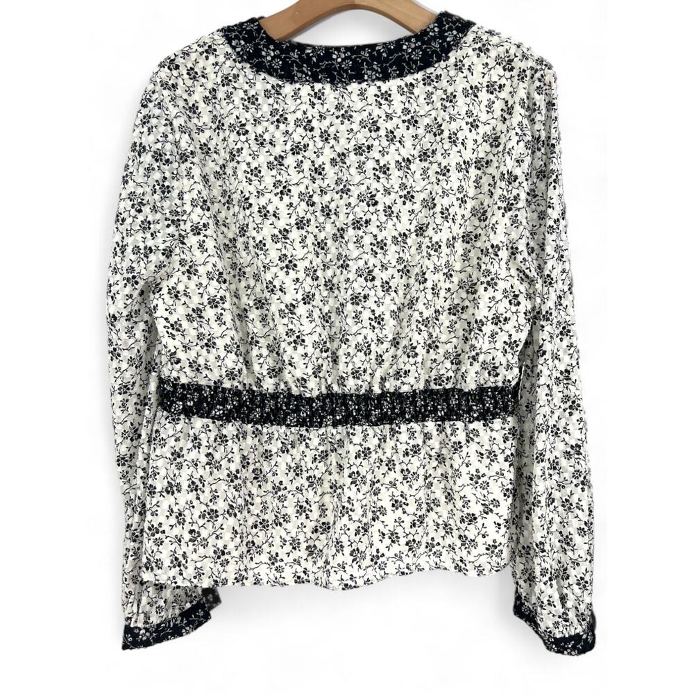 Madewell | L | V-Neck Peplum Top in Clipdot Branch Floral Semi Sheer Blouse - Picture 4 of 4